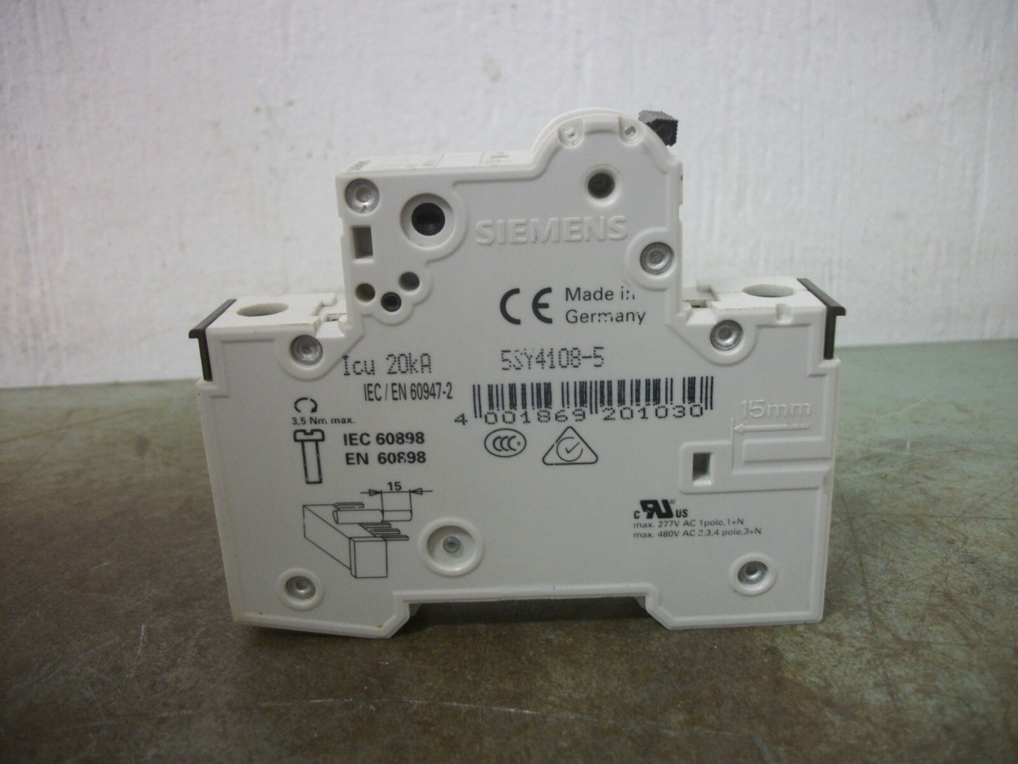 SIEMENS MINI CIRCUIT BREAKER 5SY41MCBA8 5SY4108-5 8AMP 400VOLT 1POLE