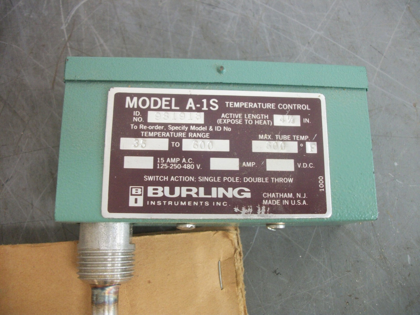 BURLING TEMPERATURE CONTROL A-1S 35-600 DEG F 15AMP 125-250-480VOLT NEW