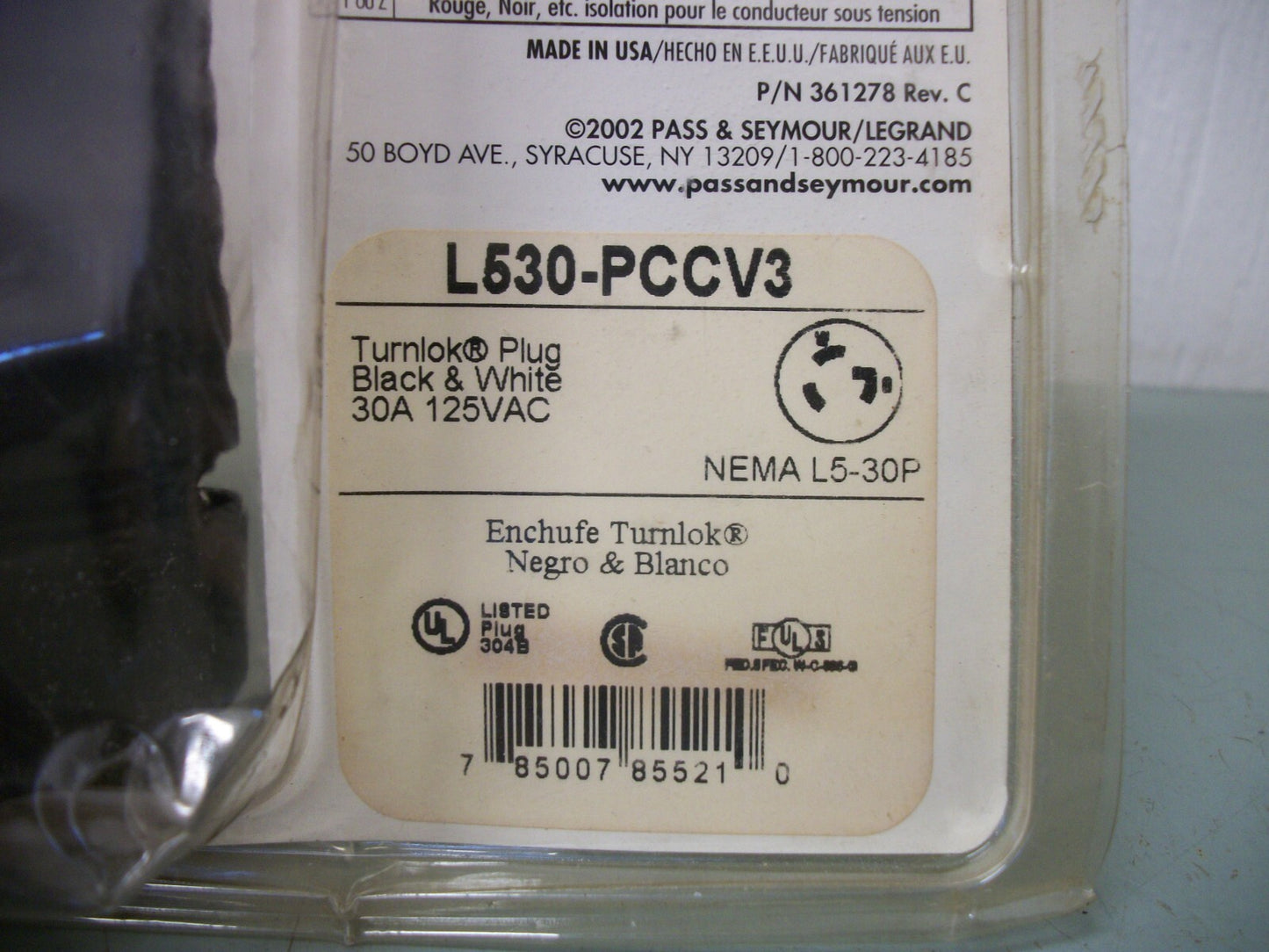 PASS & SEYMOUR TURNLOK PLUG 30AMP 125VOLT 3POLE 4WIRE NEW