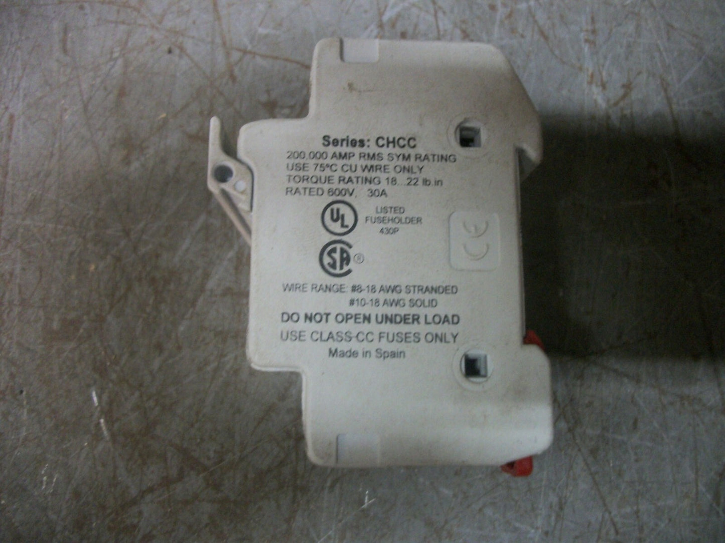 BUSSMANN RED ILLUMINATED CLASS CC FUSE HOLDER CHCC3DI 30AMP 600VOLT 3POLE