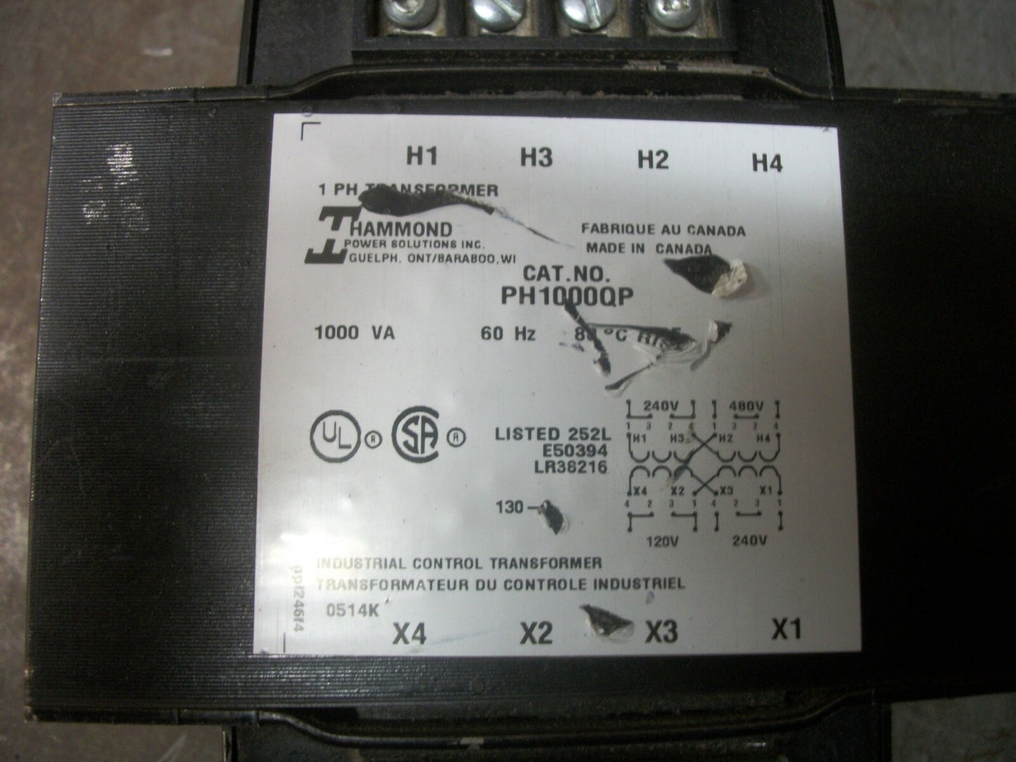 HAMMOND 1000VA 1PH TRANSFORMER HV 240X480 LV 120/240