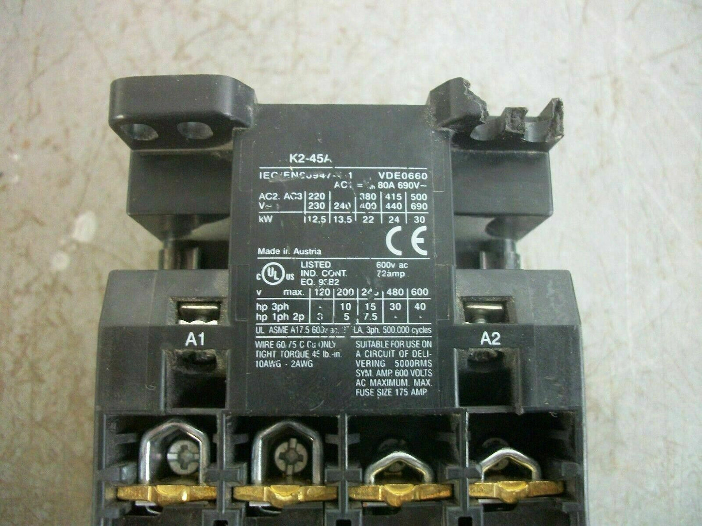 BENEDIKT & JAGER CONTACTOR K2-45A00-40 72AMP 120VCOIL 3PH 600V 40HP