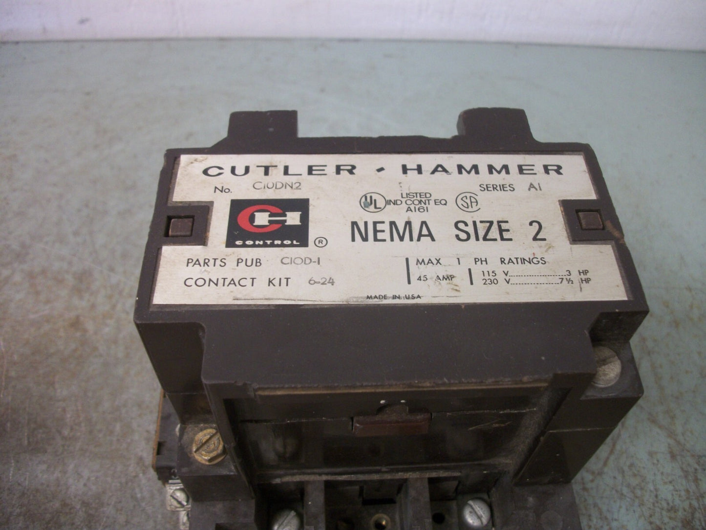 CUTLER-HAMMER SIZE 2 CONTACTOR C10DN2 45AMP 120VCOIL 1PH 2POLE 7.5HP