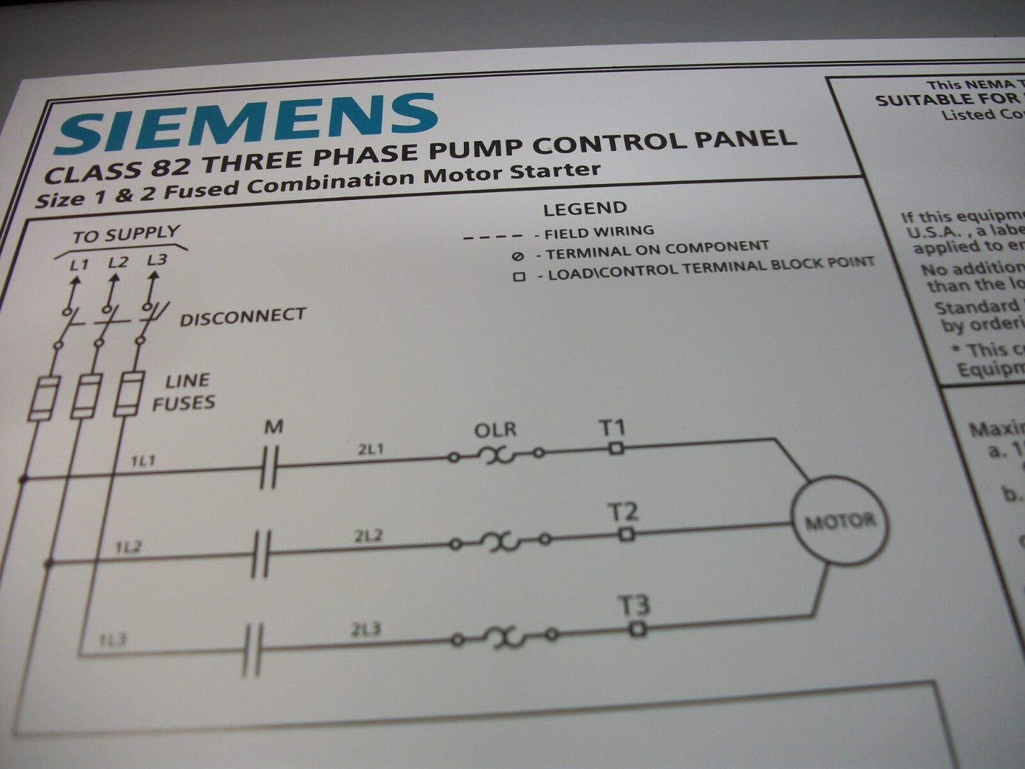 SIEMENS 3PH PUMP CONTROL PANEL 3R 82ADD6FBH 460VOLT 10HP 30AMP FUSIBLE NOB