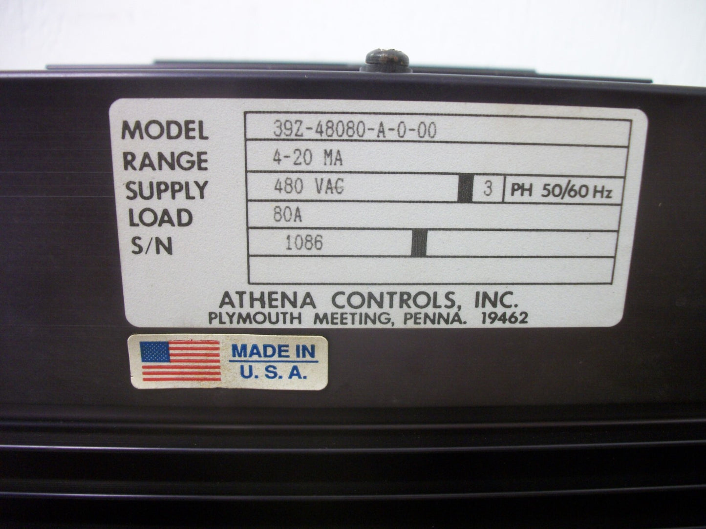 ATHENA POWER MODULATOR 39Z-48080-A-0-00 80AMP 480VAC 4-20MA 3PH