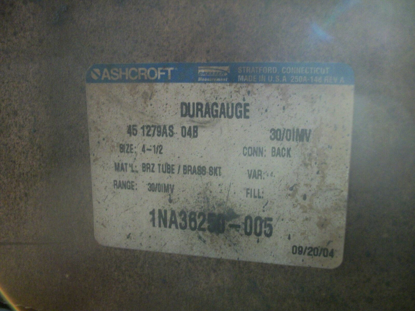 ASHCROFT DURAGAUGE 4-1/2" PRESSURE GAUGE 1NA36250-005 0-30PSI NIB