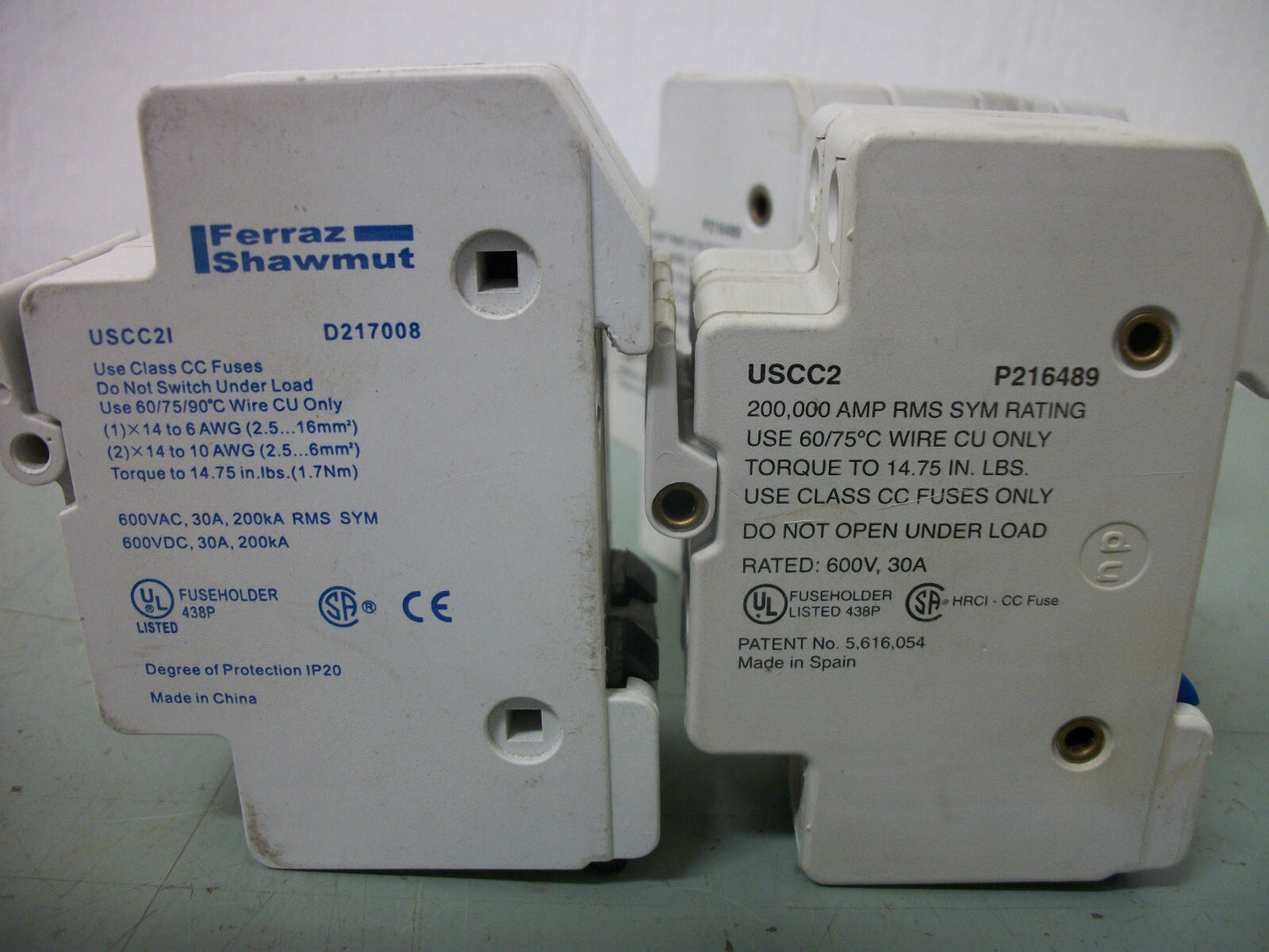 FERRAZ-SHAWMUT LOT OF 4 ULTRASAFE CLASS CC FUSEHOLDERS USCC2 USCC2I 30A 600V 2P