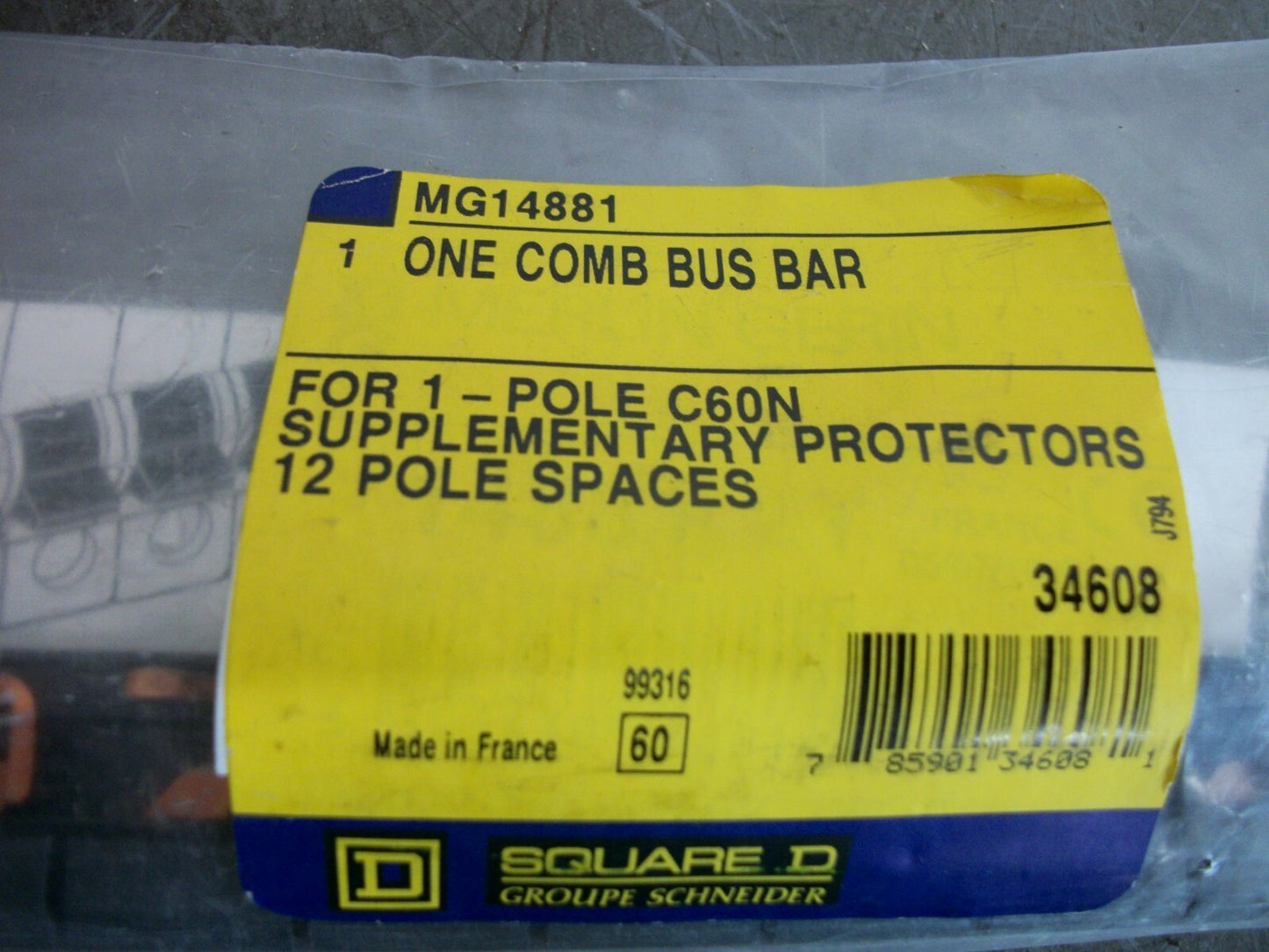 SQUARE D MERLIN GERIN ONE COMB BUS BAR FOR 1POLE C60N MG14881 NEW