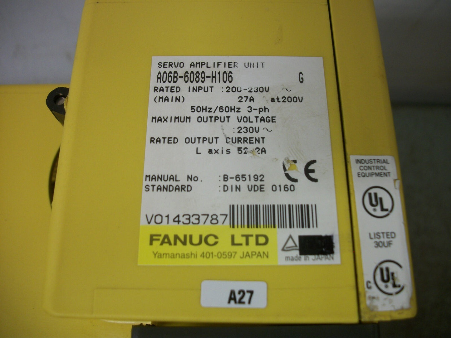 GE FANUC AC SERVO DRIVE AMPLIFIER UNIT SERIES G A06B-6089-H106 230VOLT 52.2AMP