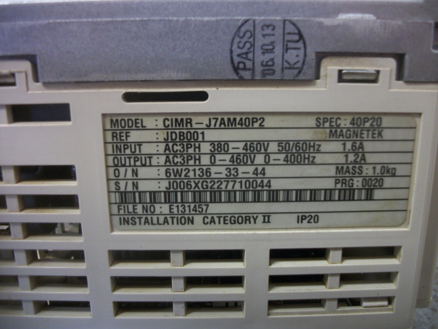 YASKAWA GPD 305/J7 0.2KW INVERTER DRIVE CIMR-J7AM40P2 460VOLT 3PH 1.2AMP