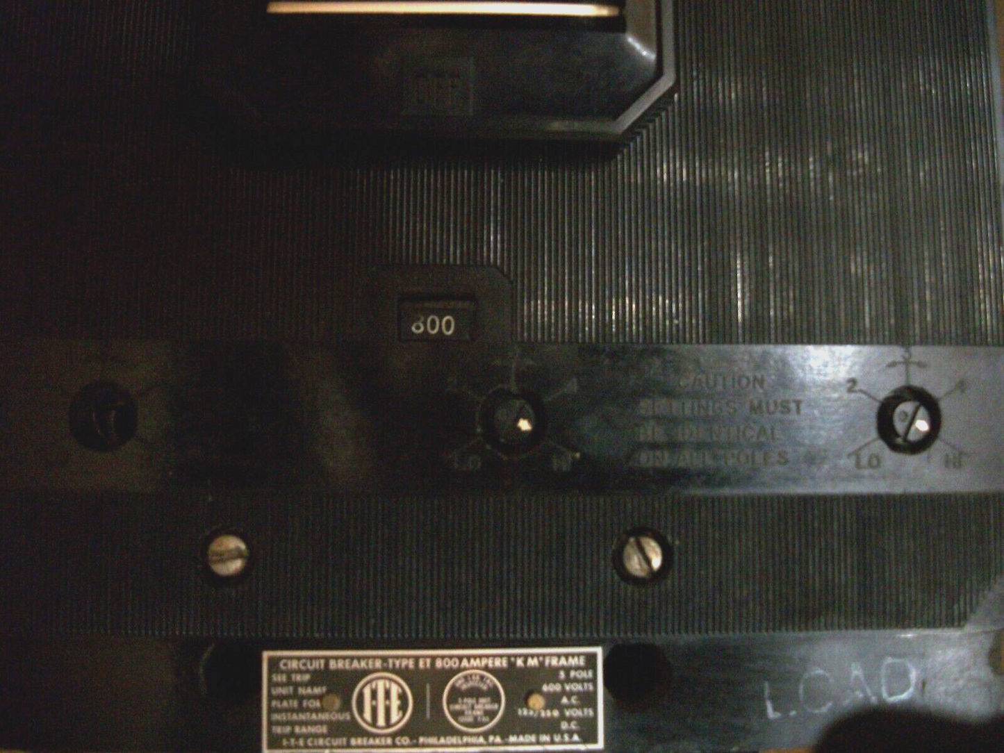 SIEMENS ITE KM3 CIRCUIT BREAKER KM3F800 800AMP 600VOLT 3POLE W/800A TRIP