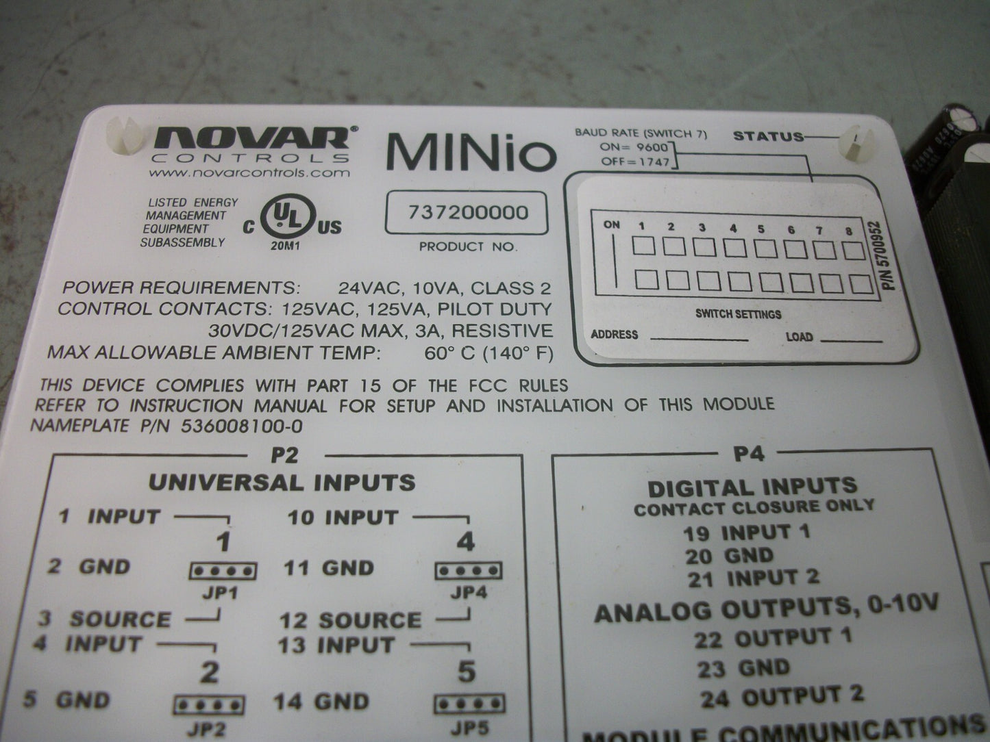 NOVAR CONTROLS MINIO I/O CONTROL BOARD 737200000