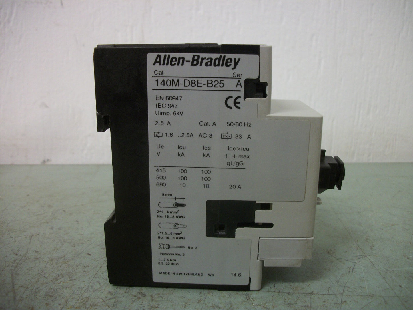 ALLEN-BRADLEY MOTOR CIRCUIT BREAKER 140M-D8E-B25 1.6-2.5AMP