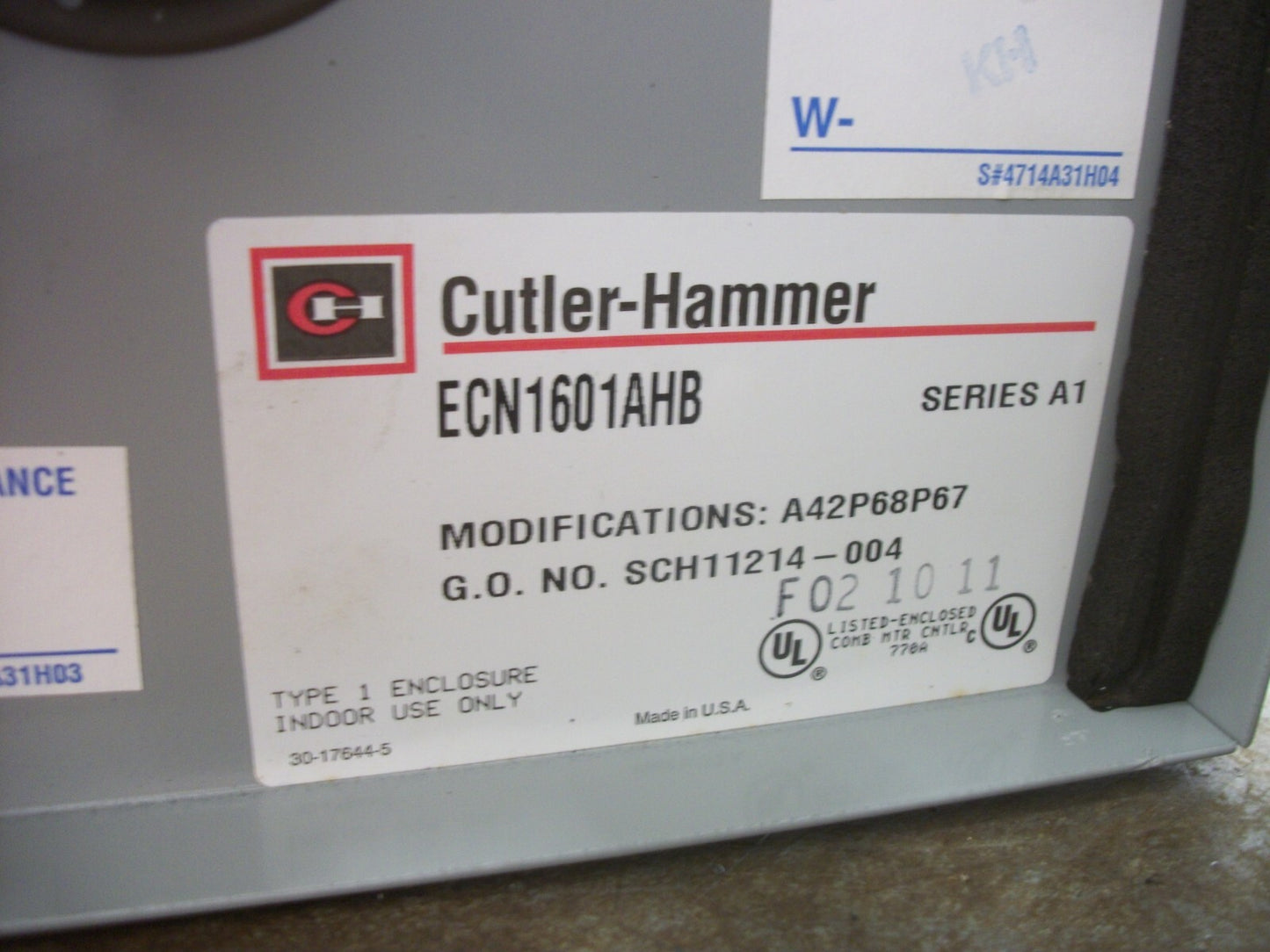 CUTLER-HAMMER STARTER COMBO SIZE 0 TYPE 1 AN16BN0 120VCOIL 30AMP FUSIBLE NOB