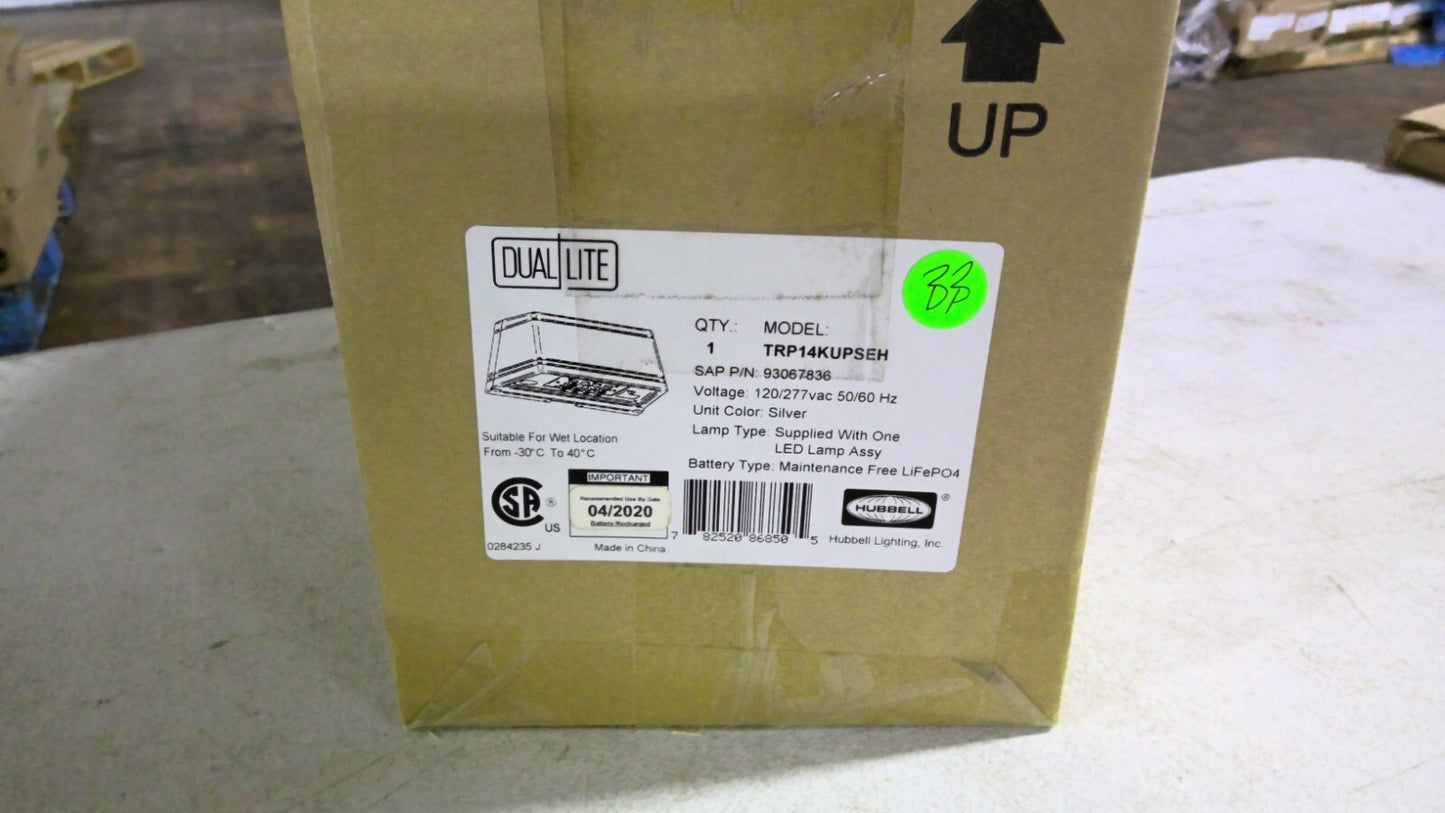 DUAL LITE LED SILVER TRAPEZOID LIGHT EMERGENCY BATTERY & HEATER TRP14KUPSEH NIB