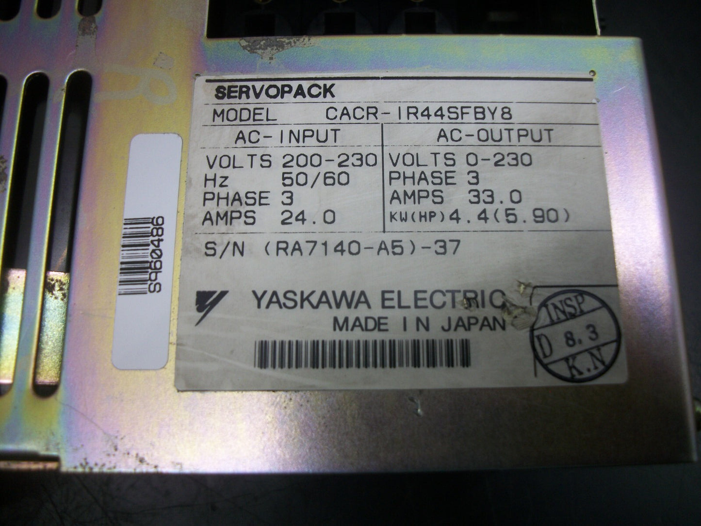 YASKAWA SERVOPACK 5.9HP SERVO DRIVE CACR-IR44SFBY8 230VOLT 3PH 33AMP