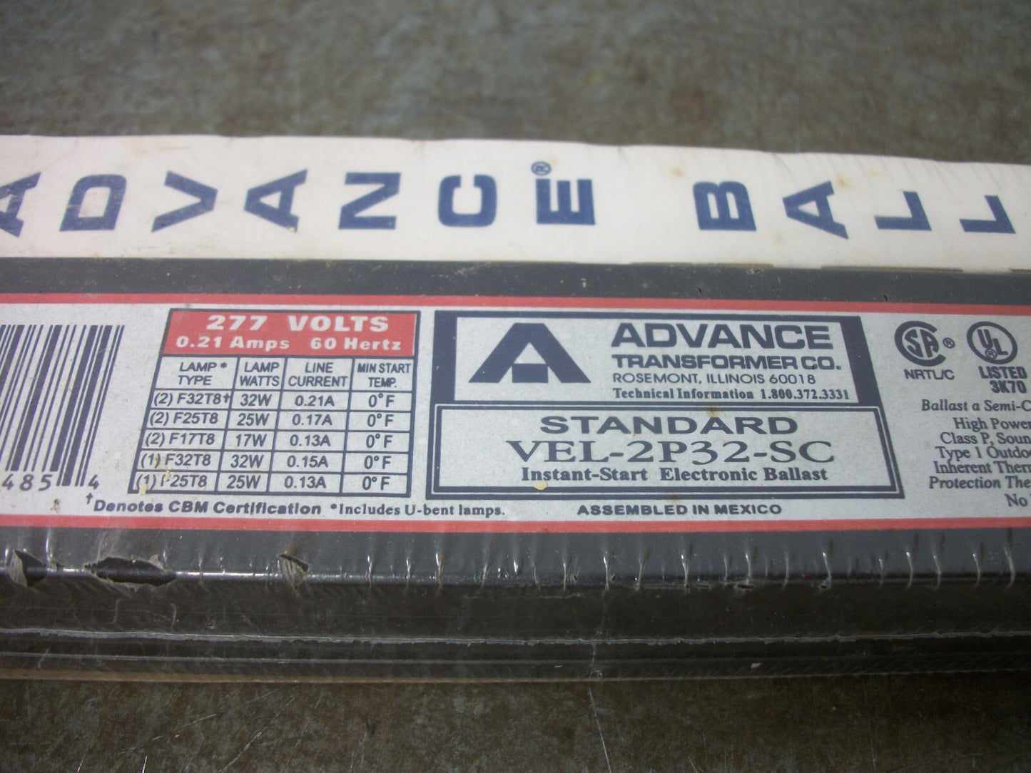 ADVANCE INSTANT-START ELECTRONIC BALLAST VEL-2P32-SC 277VOLT NEW