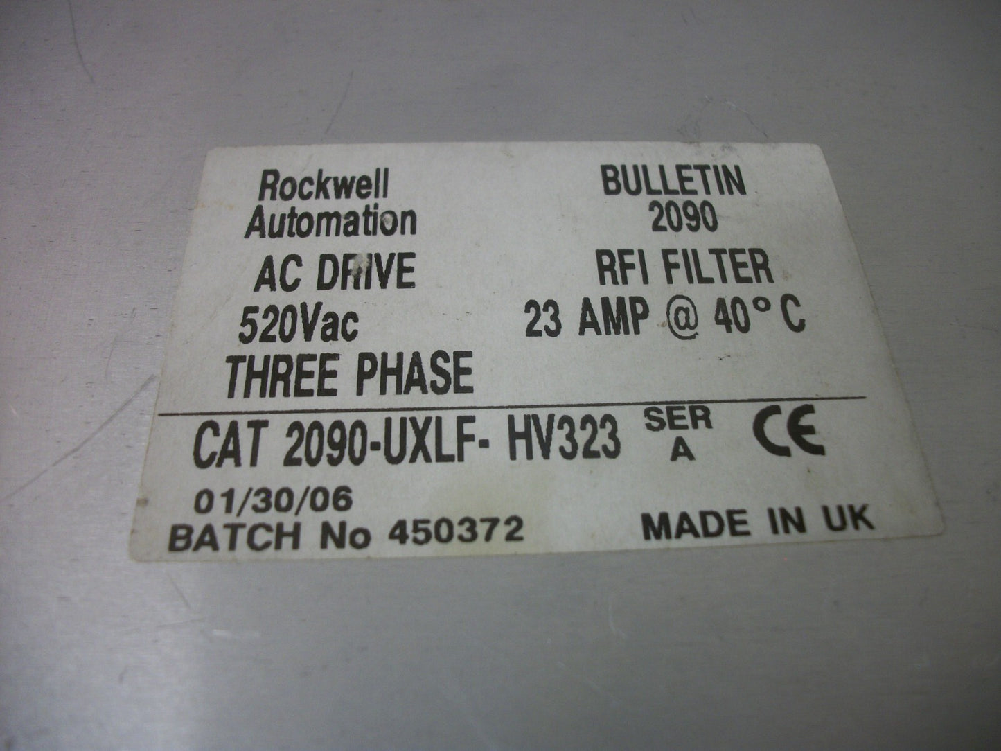 ALLEN-BRADLEY AC DRIVE 3PH RFI FILTER 2090-UXLF-HV323 23AMP 520VAC