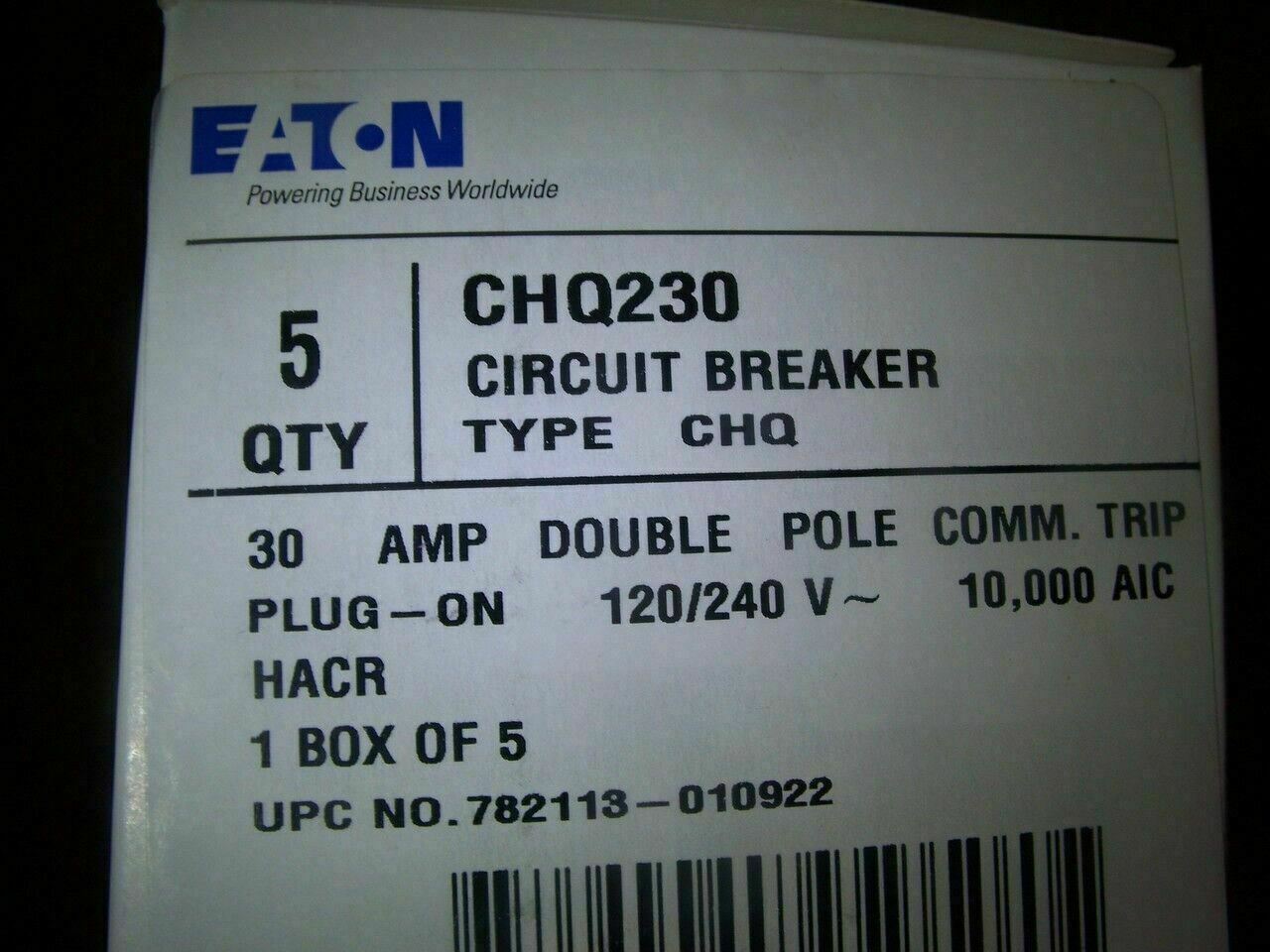 CUTLER-HAMMER CLASSIFIED CHQ CIRCUIT BREAKER CHQ230 30AMP 240VOLT 2POLE *NOB*