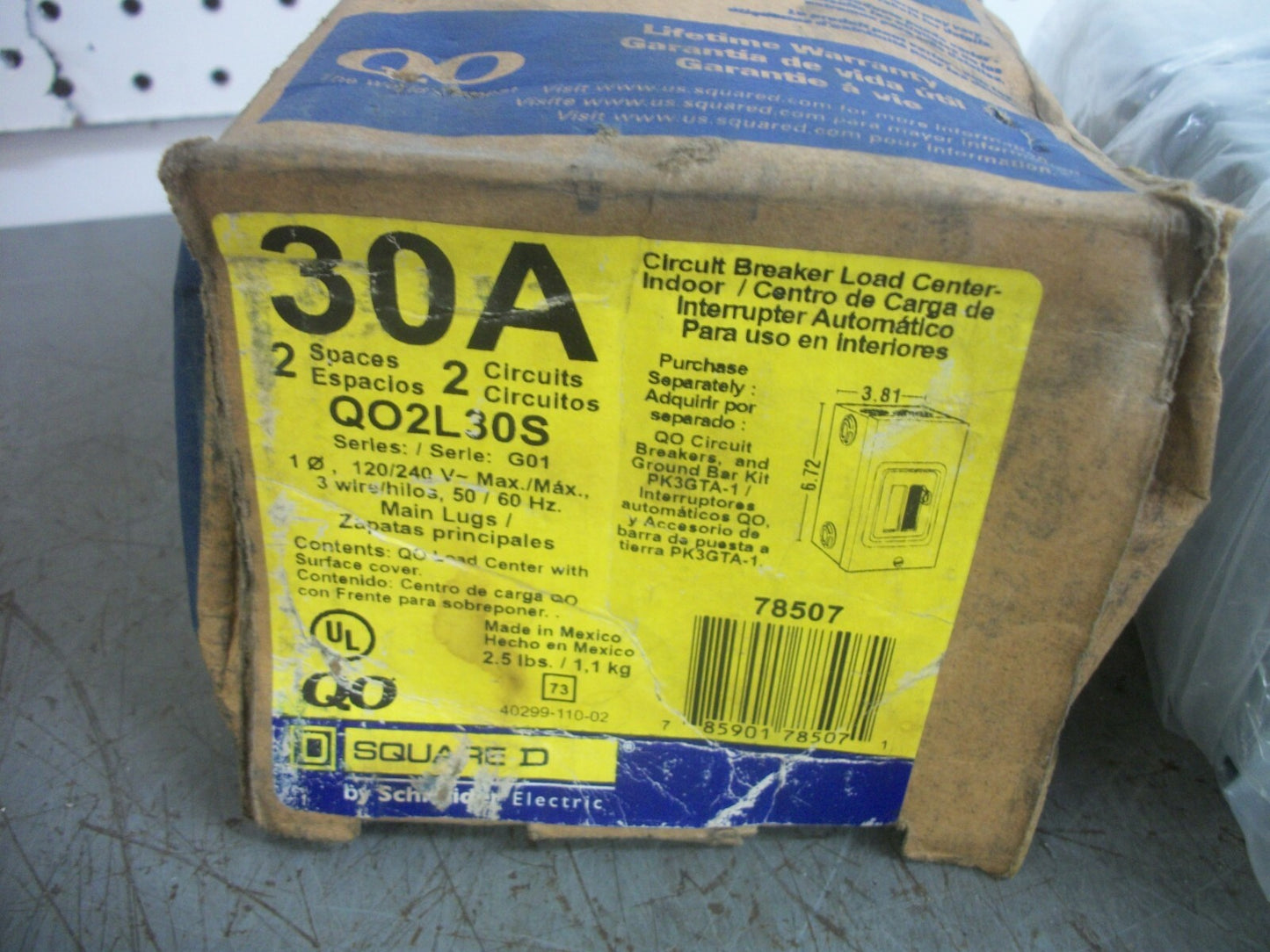 SQUARE D QO MAIN LUG CIRCUIT BREAKER LOAD CENTER QO2L30S 30AMP 240VOLT 1PH 3W NI