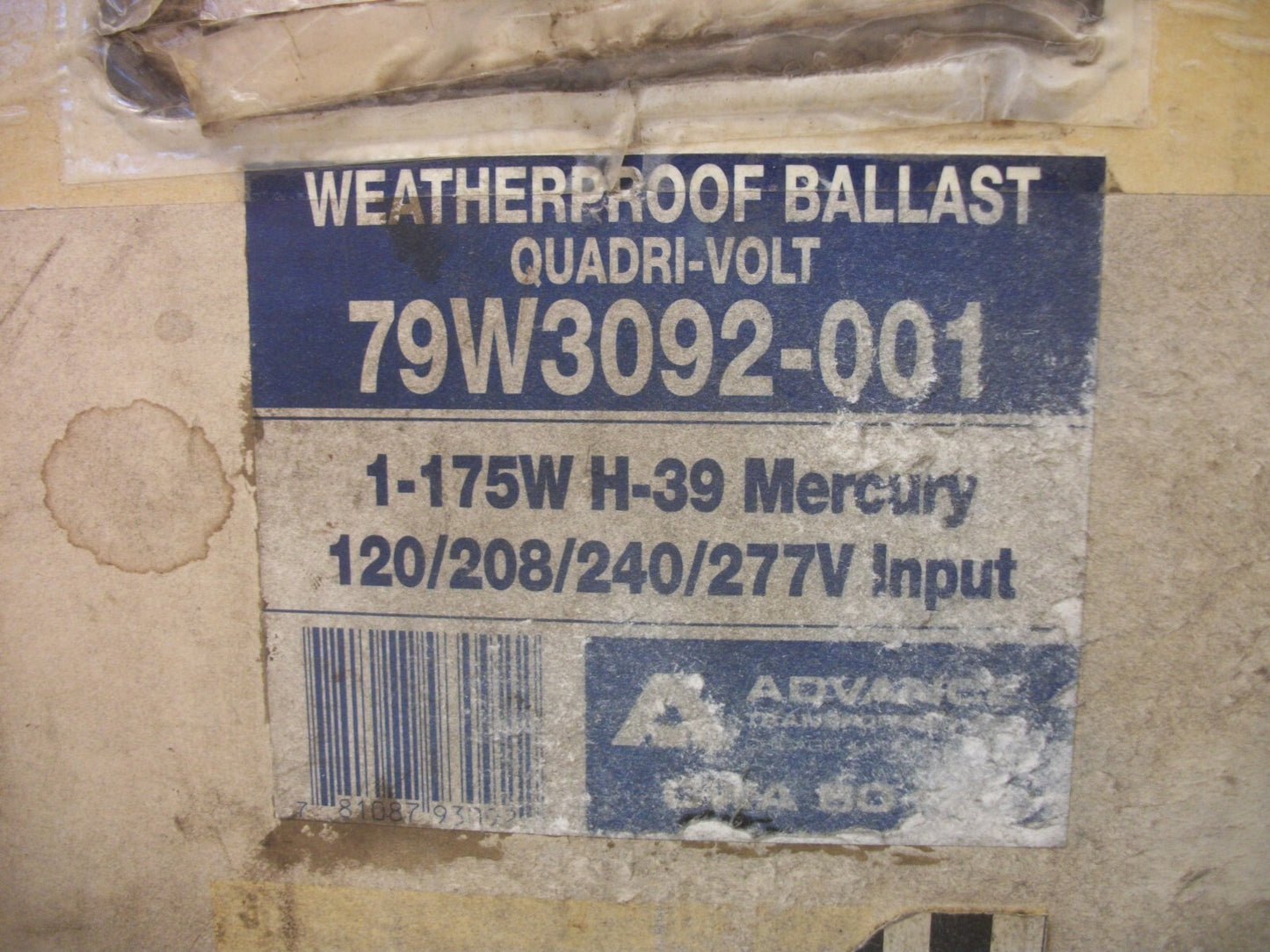 ADVANCE 175W WEATHERPROOF QUADRI-VOLT BALLAST 79W3092-001 120/208/240/277V NIB