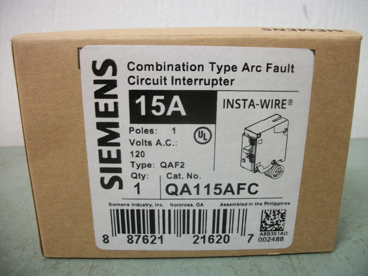 SIEMENS AFCI QAF2 CIRCUIT BREAKER QA115AFC 15AMP 120VOLT 1POLE NIB