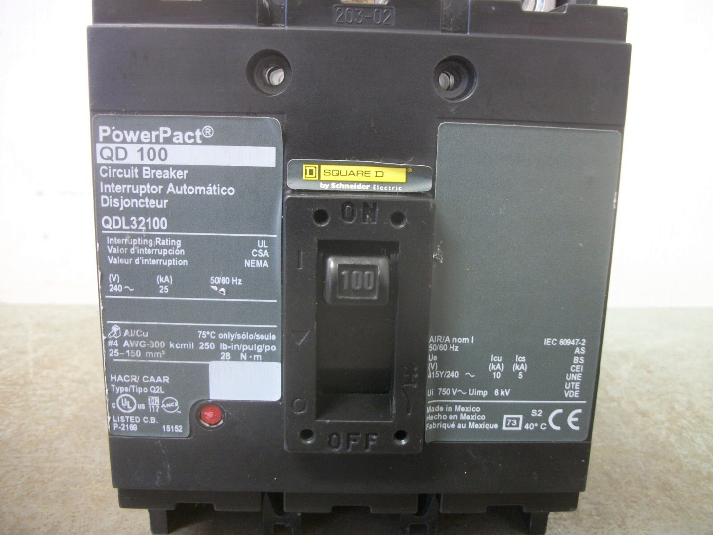 SQUARE D POWERPACT QD CIRCUIT BREAKER QDL32100 100AMP 240VOLT 3POLE