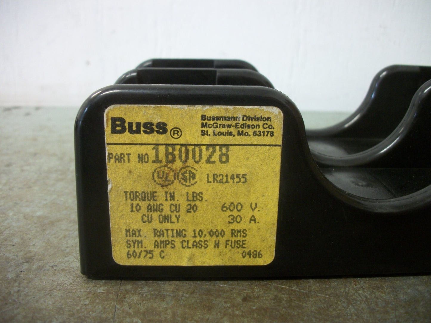 BUSSMANN CLASS H FUSEHOLDER 1B0028 30AMP 600VOLT 2POLE