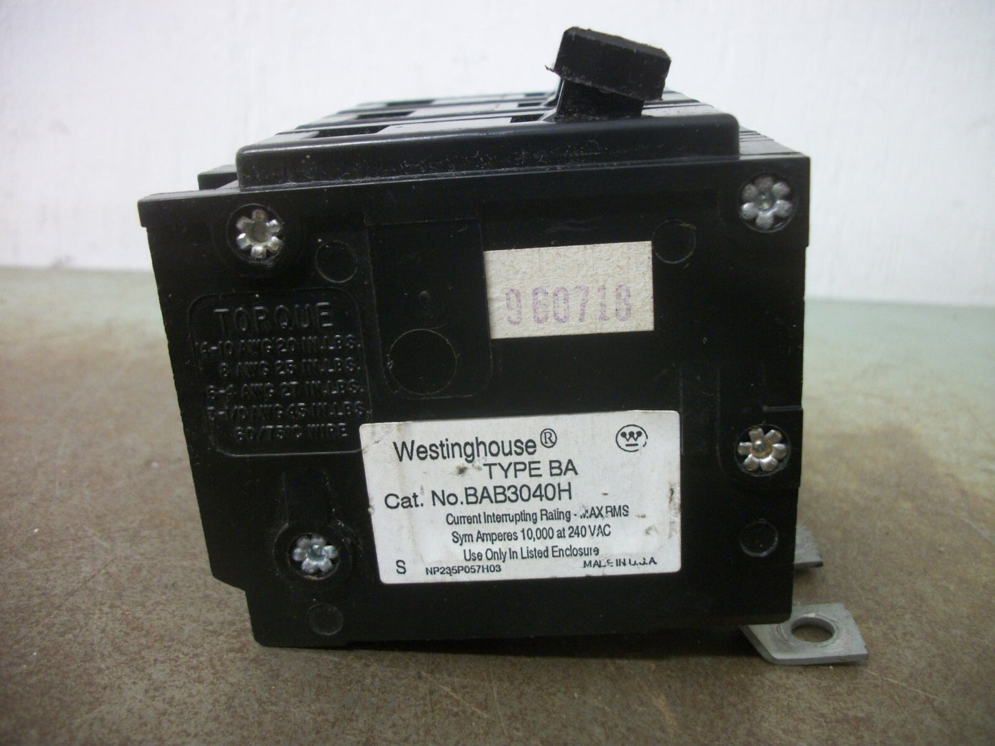 WESTINGHOUSE BA CIRCUIT BREAKER BAB3040H 40AMP 240VOLT 3POLE