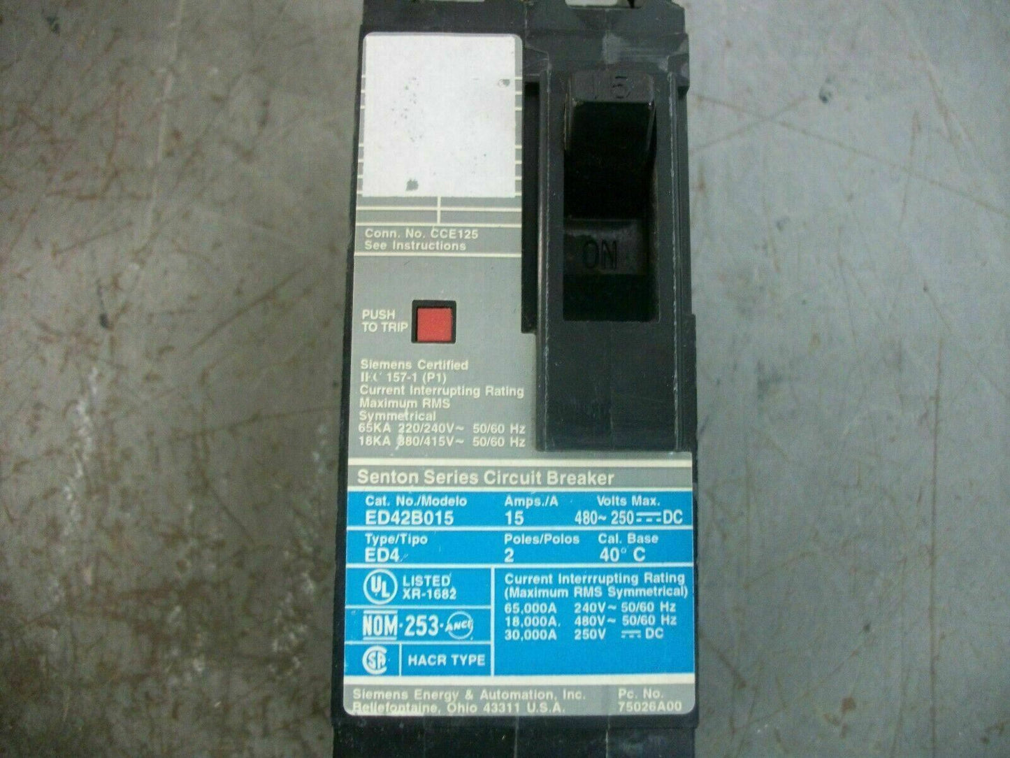 SIEMENS SENTRON ED4 CIRCUIT BREAKER ED42B015 15AMP 480VOLT 2POLE