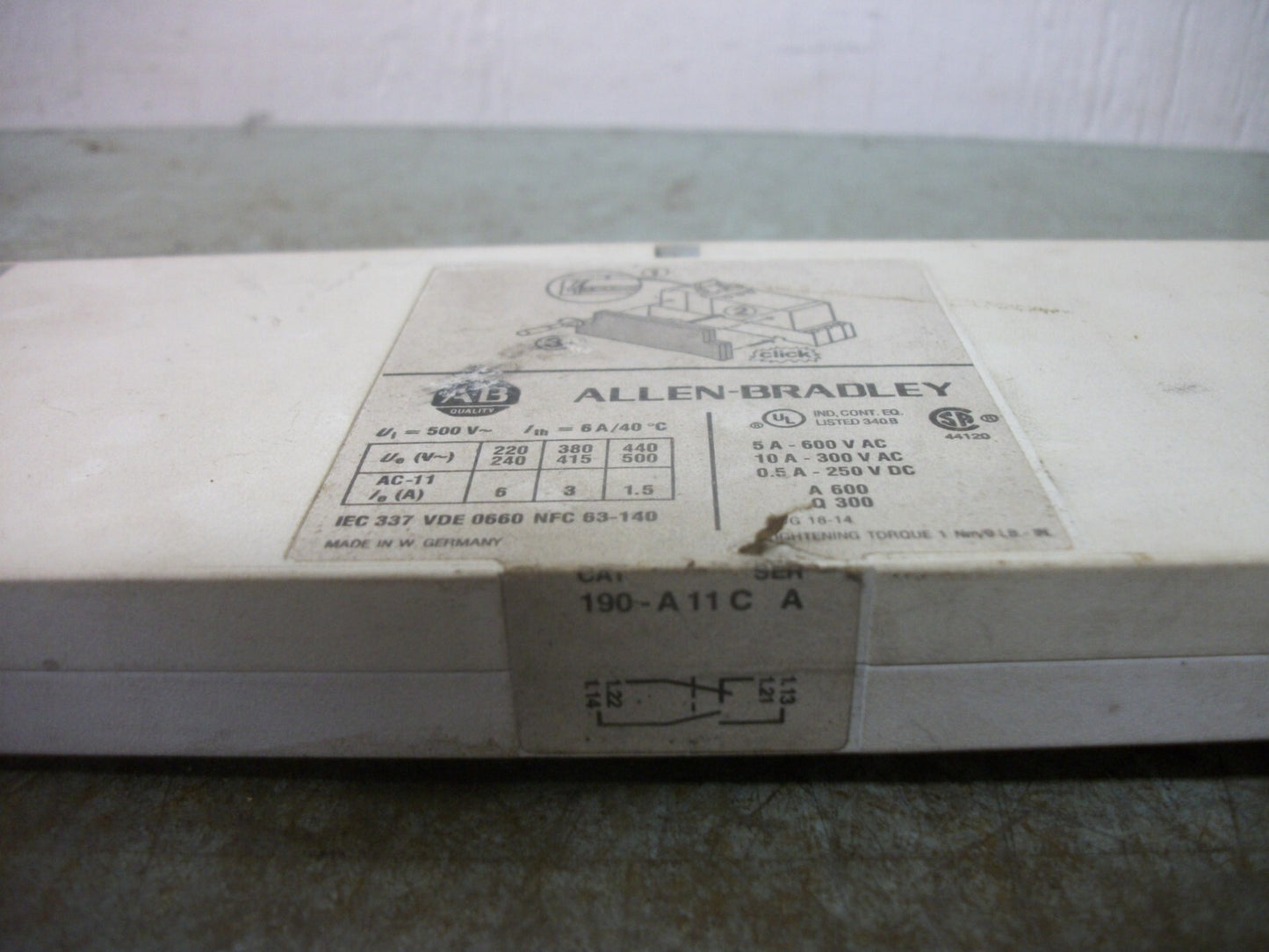 ALLEN-BRADLEY 1N.O. 1N.C. AUXILIARY CONTACT BLOCK 190-A11C
