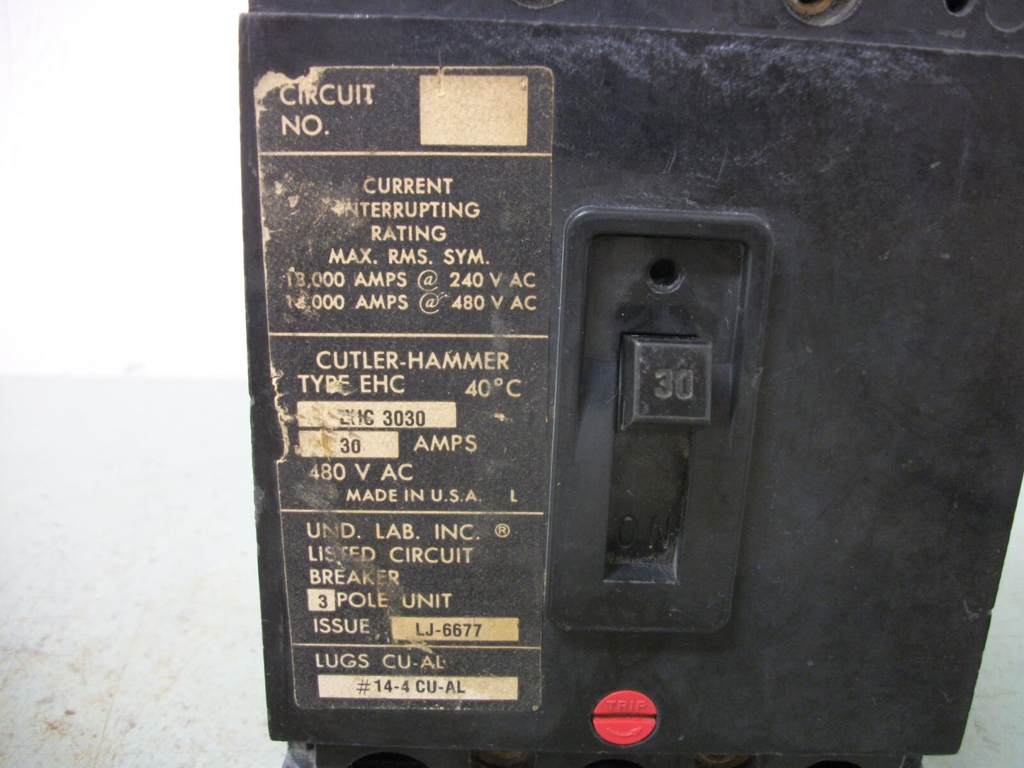 CUTLER-HAMMER EHC CIRCUIT BREAKER EHC3030 30AMP 480VOLT 3POLE