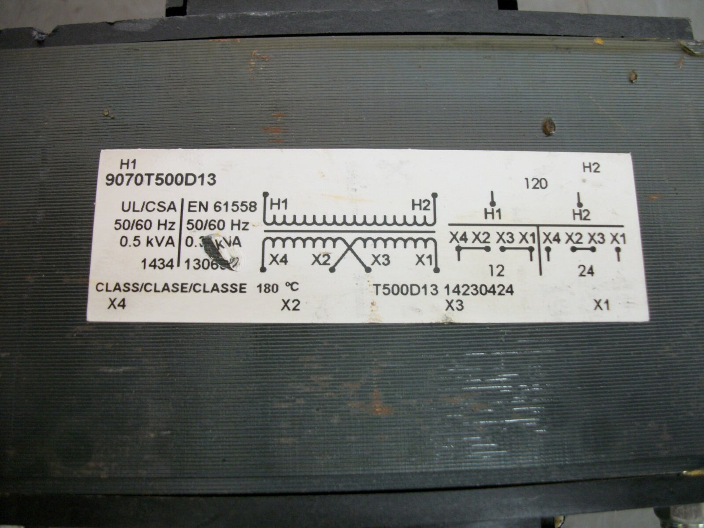 SQUARE D 0.5KVA 1PH TRANSFORMER 9070T500D13 HV 120 LV 12/24