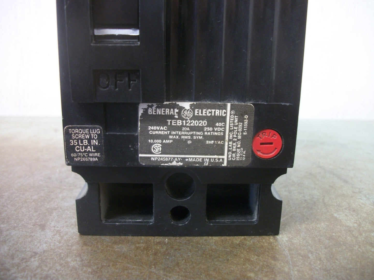 GE TEB CIRCUIT BREAKER TEB122020 20AMP 240VOLT 2POLE