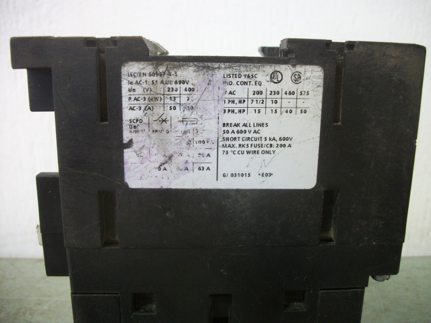 SIEMENS CONTACTOR 3RT1036-1BB44 50AMP 24VCOIL 3PH 600V 50HP