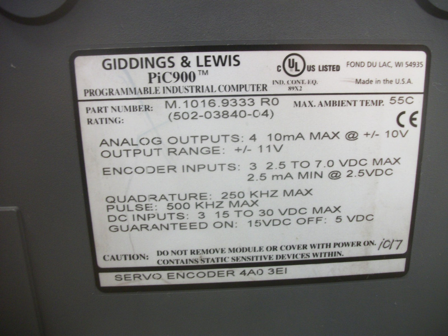 GIDDINGS & LEWIS PiC900 M.1016.9333 R0 SERVO ENCODER MODULE 502-03840-04