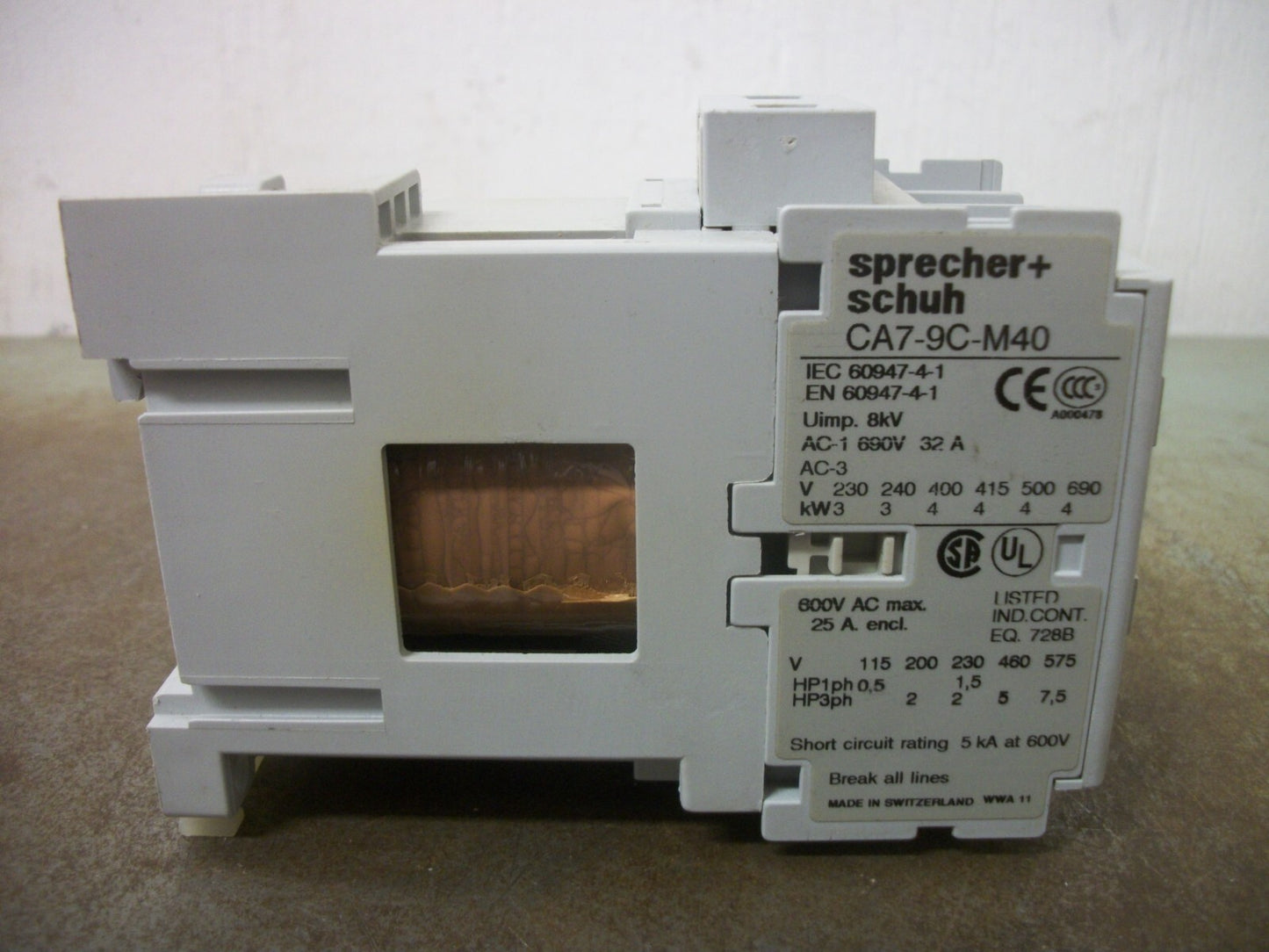 SPRECHER+SCHUH CONTACTOR CA7-9C-M40 25AMP 24VCOIL 3PH 600V 7.5HP