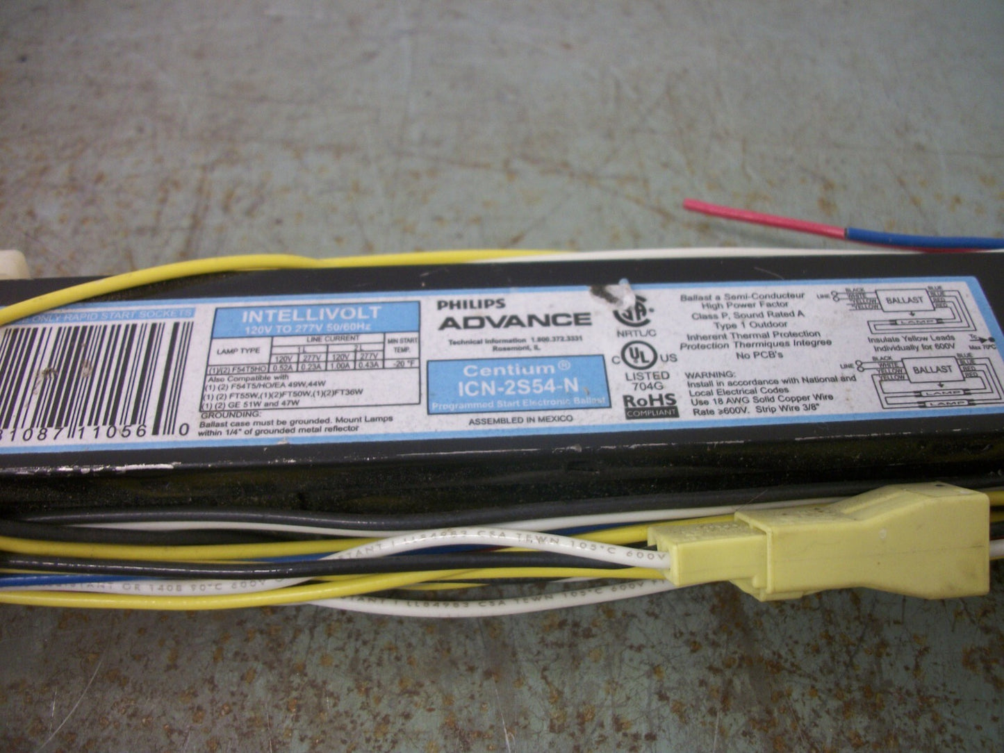 ADVANCE CENTIUM PROGRAMMED START ELECTRONIC BALLAST ICN-2S54-N 120/277VOLT