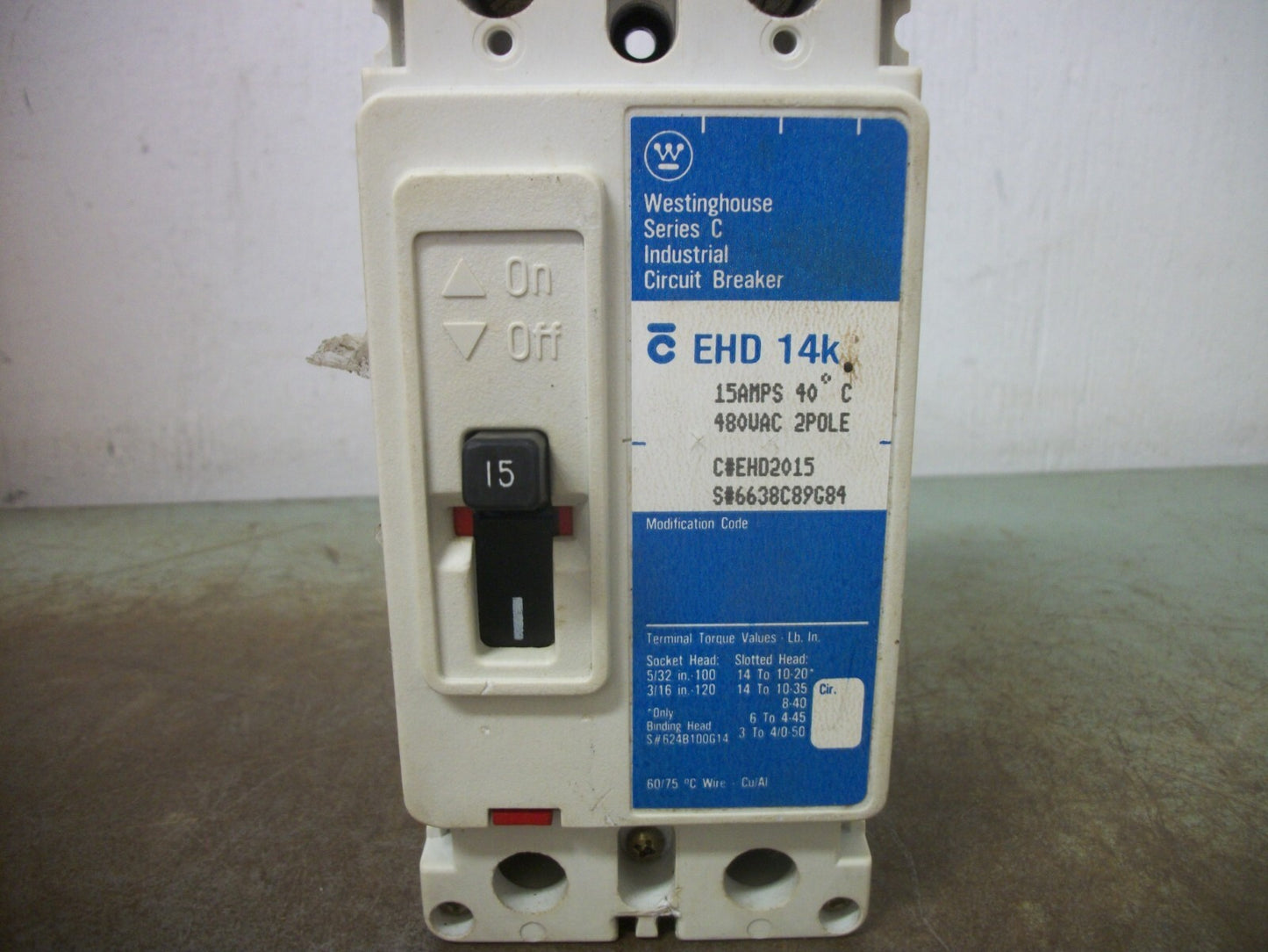 WESTINGHOUSE EHD CIRCUIT BREAKER EHD2015 15AMP 480VOLT 2POLE