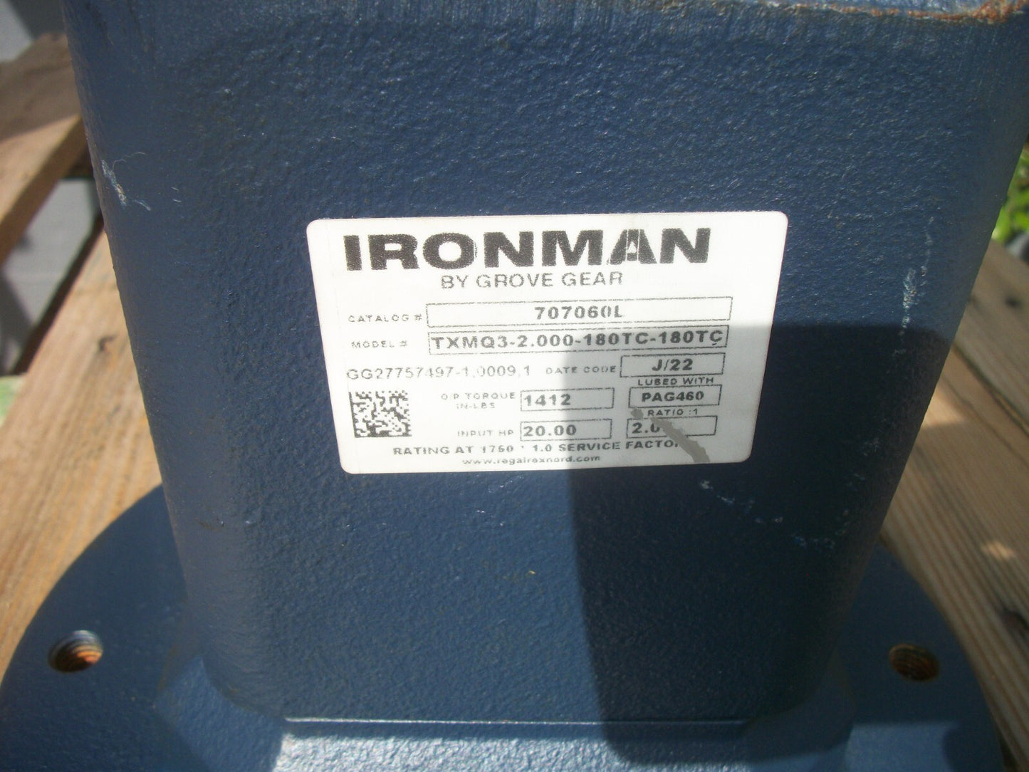 GROVE GEAR IRONMAN 20HP 2:1 RATIO GEAR REDUCER 707060L 1750RPM NOB