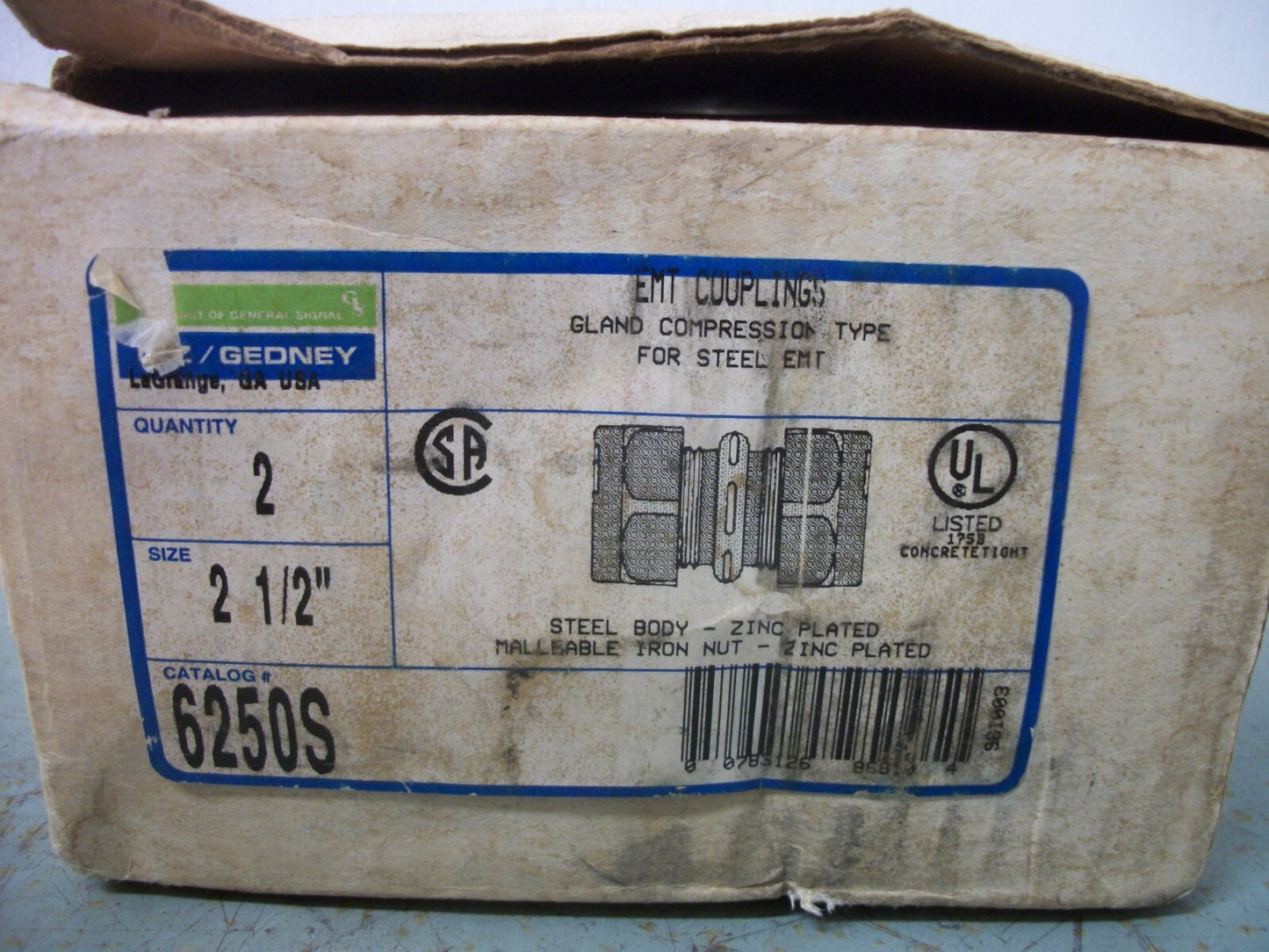 OZ GEDNEY BOX OF 2x 2-1/2" STEEL ZINC PLATED EMT COUPLINGS 6250S NIB