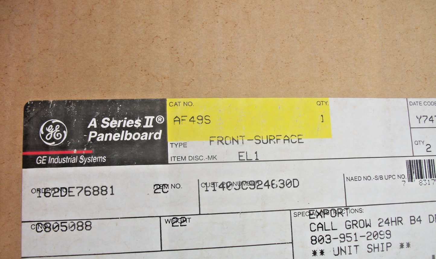 GE A-SERIES II 49" PANELBOARD SURFACE COVER DOOR AF49S NIB