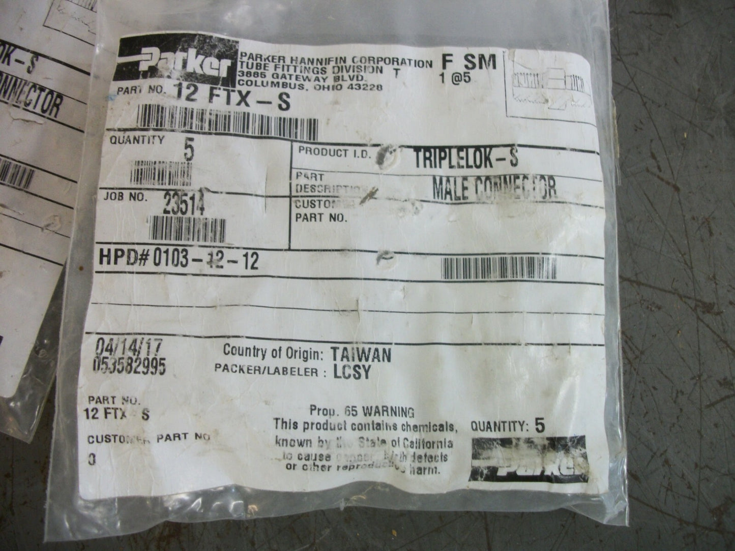 PARKER LOT OF 14 TRIPLELOK-S MALE CONNECTOR 12 FTX-S NEW