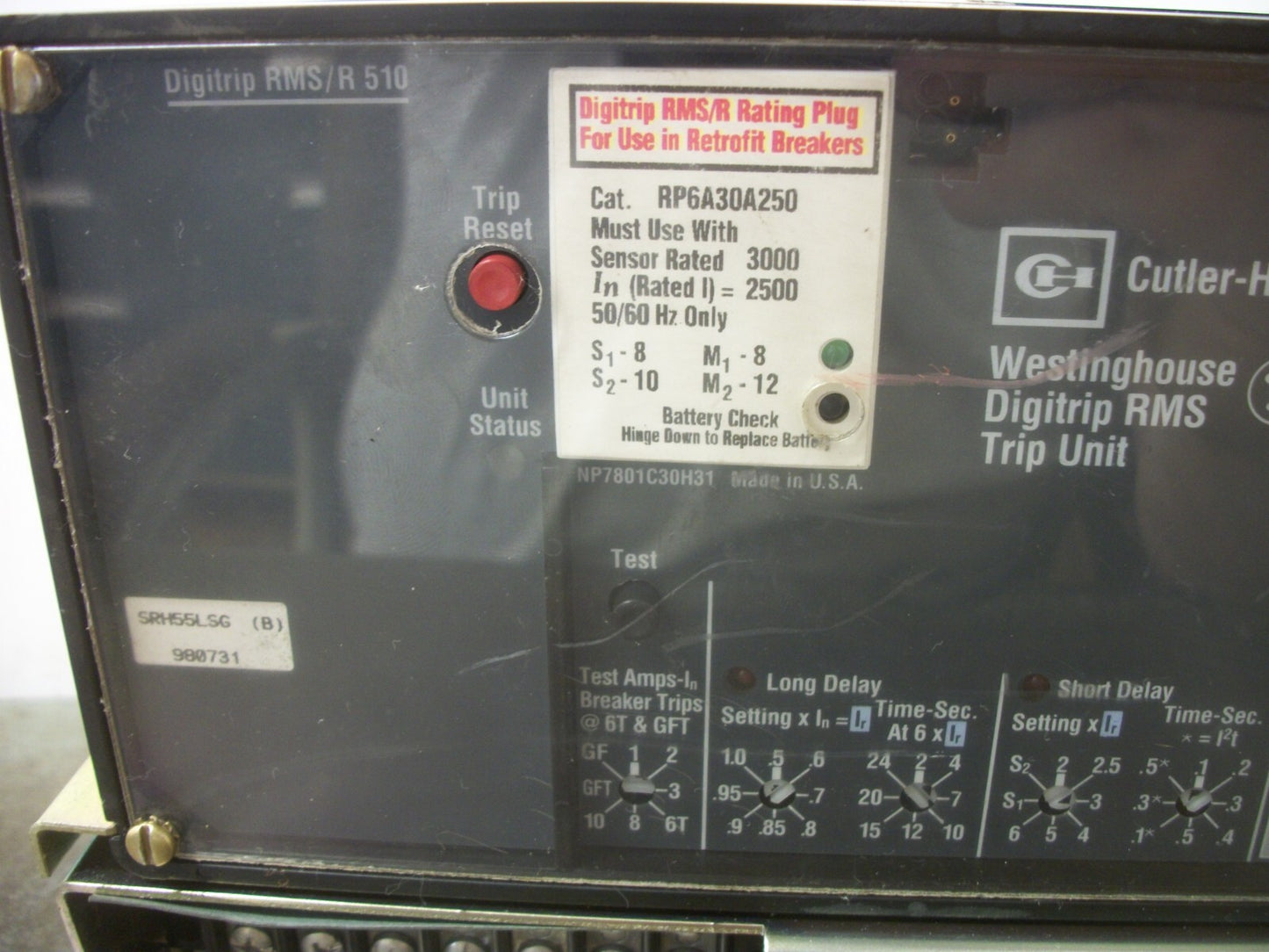 CUTLER-HAMMER DIGITRIP RMS RETROFIT RMS/R 510 TRIP UNIT SRH55LSG 2500AMP TRIP