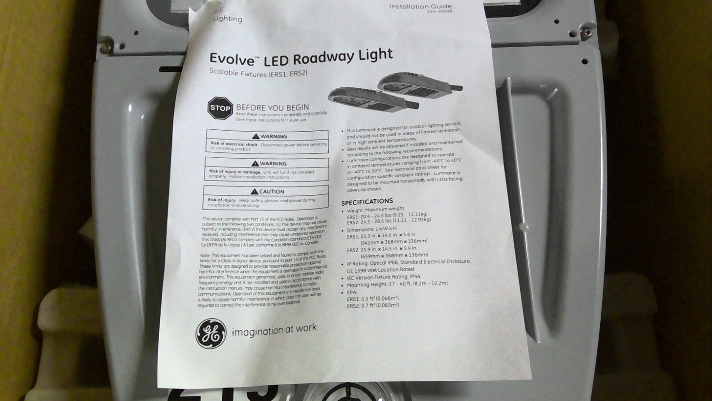 GE 93067469 EVOLVE LED ROADWAY LIGHT ERS2023E1X40DGRAYAEGLR168 120/277V 219W NIB