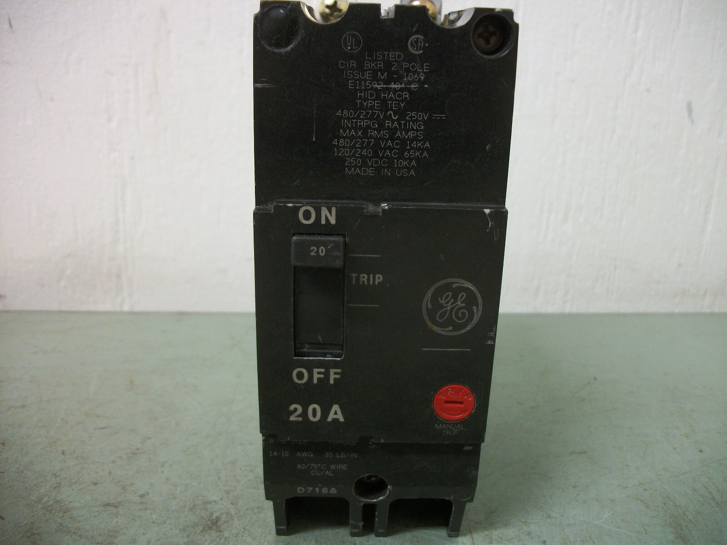 GE TEY CIRCUIT BREAKER TEY220 20AMP 480VOLT 2POLE