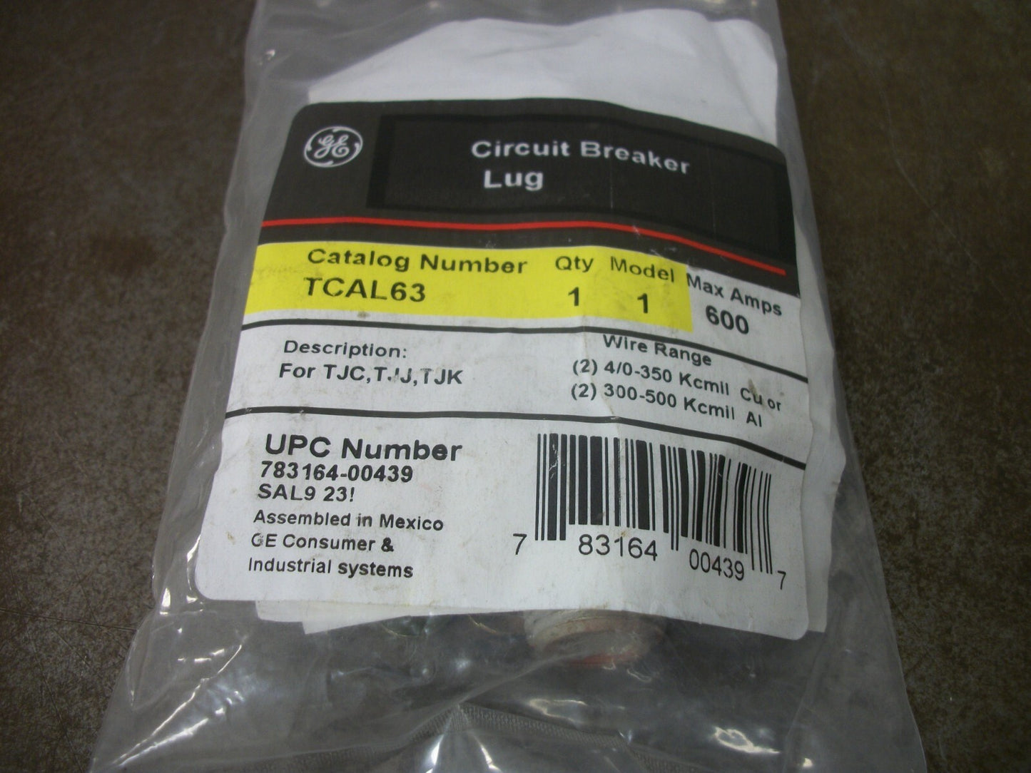 GE CIRCUIT BREAKER LUG FOR TJC,TJJ,TJK FRAMES TCAL63 600AMP NEW