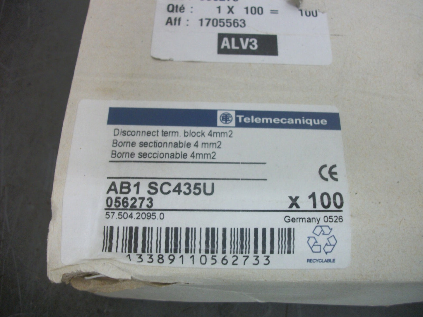 TELEMECANIQUE BOX OF 100 4mm2 DISCONNECT TERM BLOCKS AB1SC435U NIB