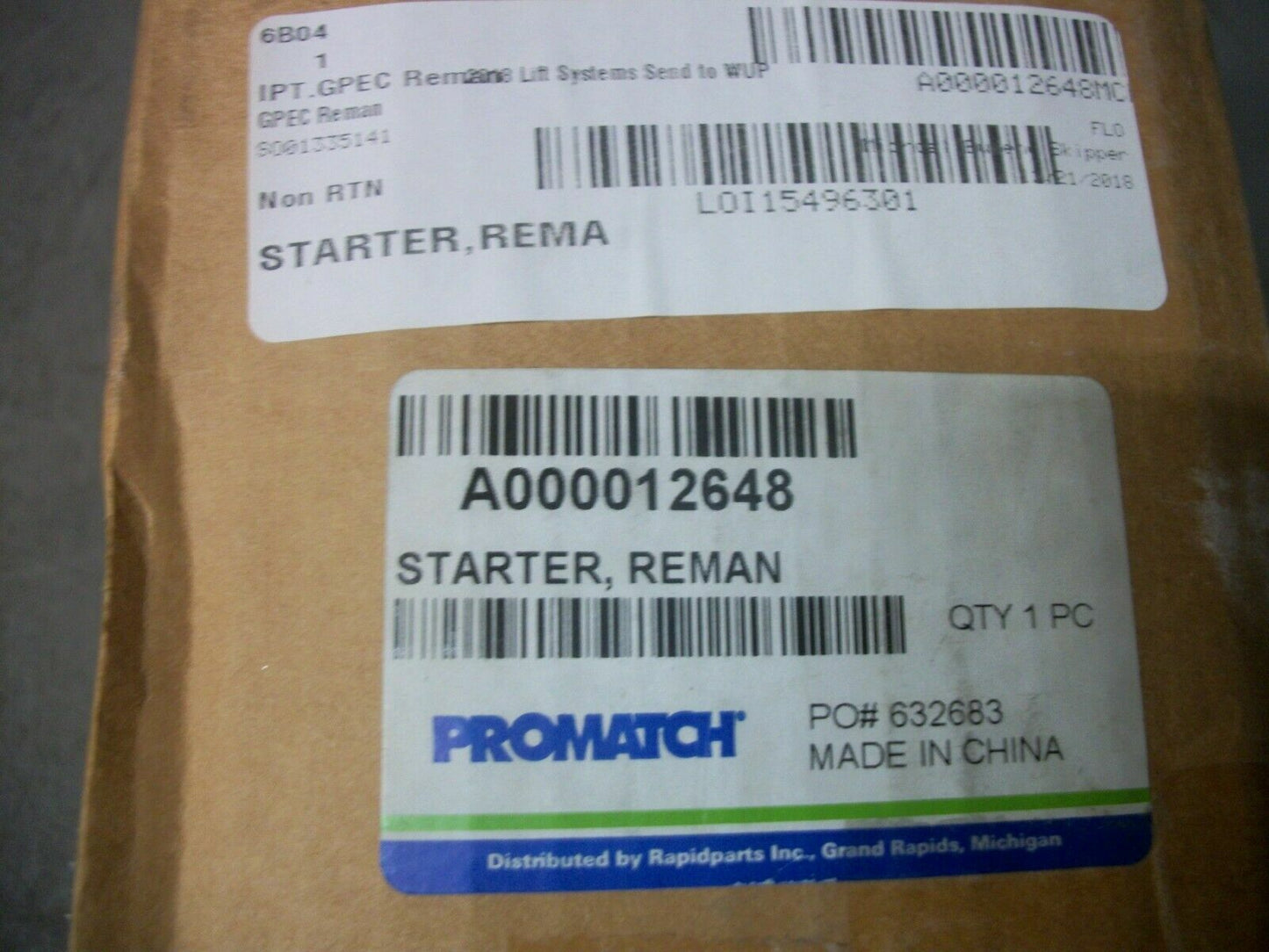 PROMATCH RAPIDPARTS REMAN STARTER MODEL 6491N A000012648