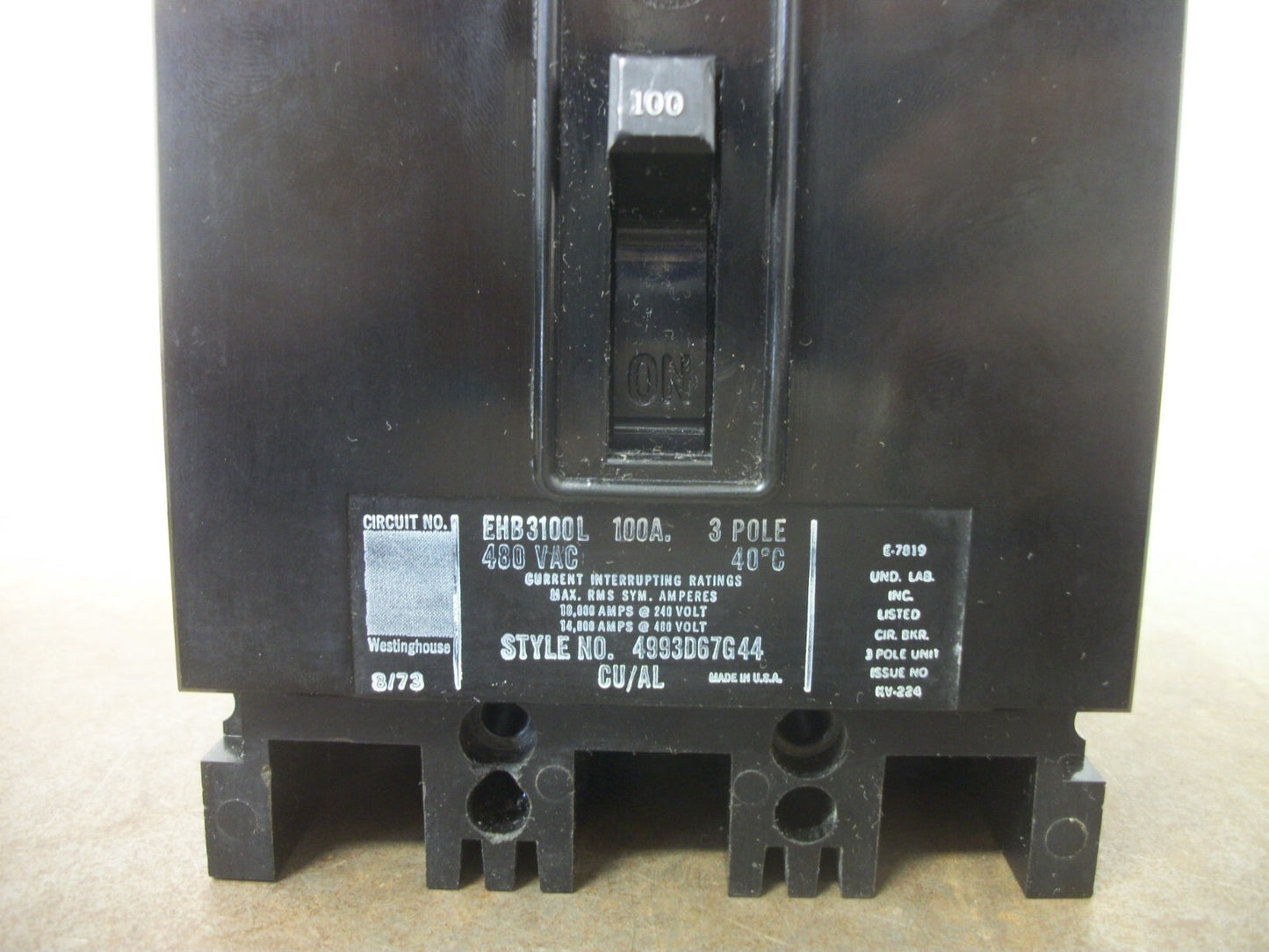 WESTINGHOUSE EHB CIRCUIT BREAKER EHB3100L 100AMP 480VOLT 3POLE